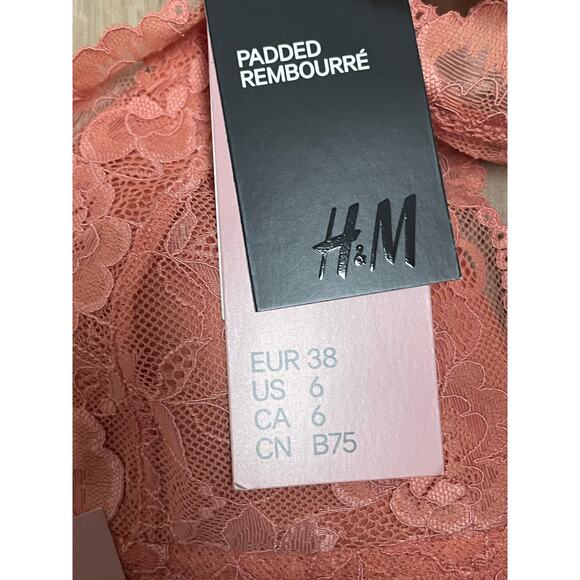 H&M Lace Bralette Lot of 3 NEW Pink Coral Cream Size M Size 6 Padded Lined - Picture 3 of 4